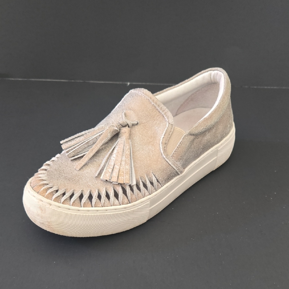J/SLIDES Gray Suede Tassel Slip-On Platform Sneakers